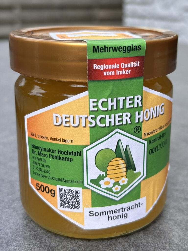 Sommertracht Honigglas mit Etikett von Honeymaker Hochdahl